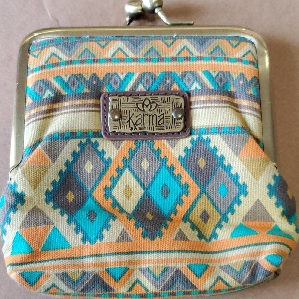 Karma southwest style coin purse 5 X 5 Gold metal accents